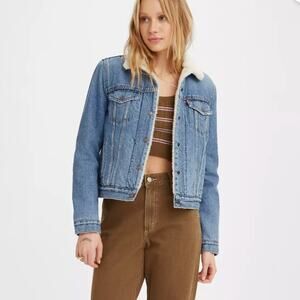 Levi’s Sherpa Lined Denim Trucker Jacket Blue Fleece Collar M Vintage Americana